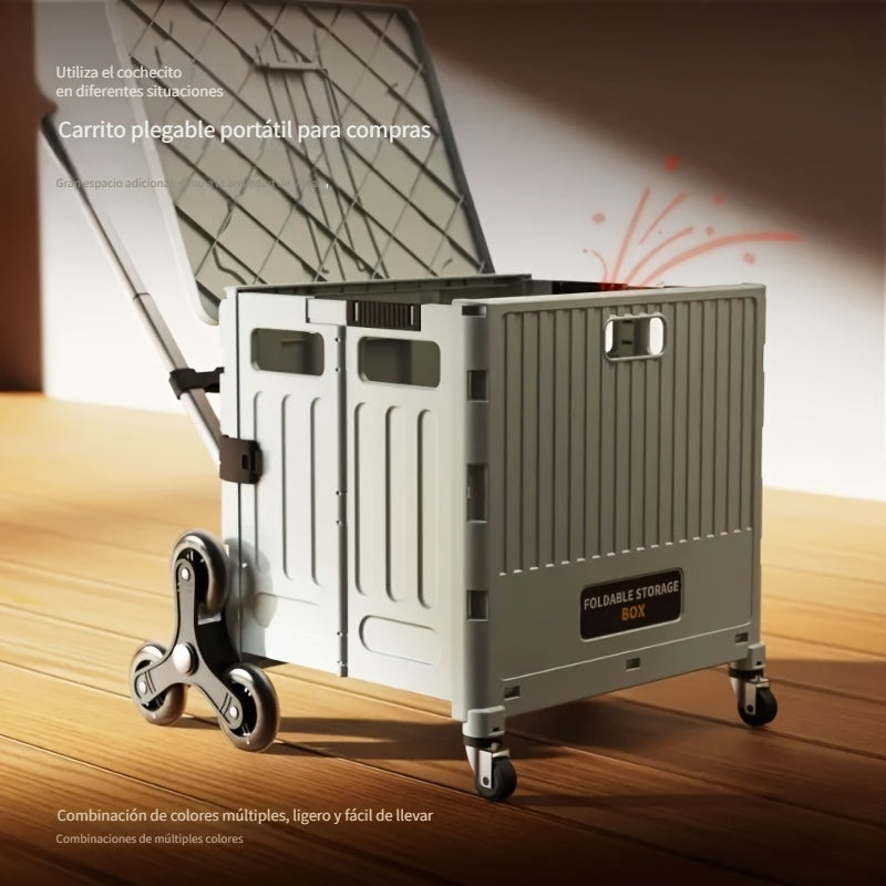 1pc Carrito de compras plegable portátil, carrito ligero plegable para supermercado, tienda de comestibles, campamento al aire libre, picnic, carrito de tracción manual, no necesita electricidad, material de plástico duradero