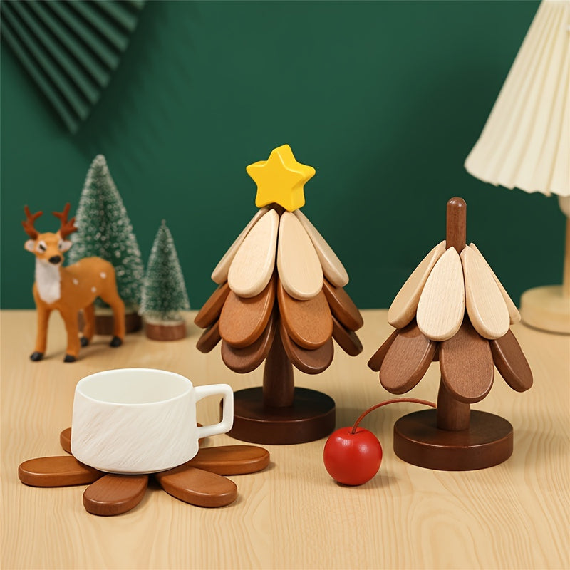 Posavasos de árbol de Navidad de madera, almohadilla creativa resistente al calor en forma de árbol, manteles individuales de madera para cocina y comedor, sin cubierta, sin acolchado, decoración del hogar.