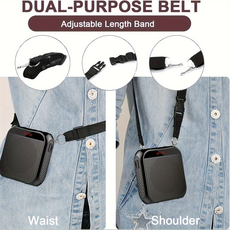 HOTU 1 micrófono portátil con amplificador de voz de alta definición, auricular con cable recargable por USB, sonido cristalino, manos libres para profesores, reuniones y guías turísticos, negro, micrófono portátil