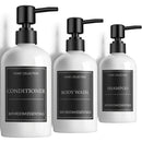 Juego de 3 Dispensadores de Champú y Acondicionador GAONLY - Botellas Modernas de PET de 16.9oz para Jabón de Ducha con Bomba y Etiquetas - Dispensadores de Gel de Baño Fáciles de Recargar para una Decoración Instantánea del Baño - Regalo de Navidad