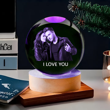 Esfera de cristal personalizable con base de madera - Esfera de vidrio con fotos personalizadas para decoración de dormitorio y sala de estar - Regalo ideal para cumpleaños, San Valentín, Acción de Gracias, Navidad - Opción de grabado DIY, alimentado por