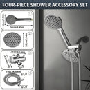 1 juego de cabezal de ducha de alto flujo de 4 pulgadas y manguera, set de ducha manual 2 en 1 con manguera de 59 pulgadas, desviador de 3 vías con soporte para cabezal de ducha, accesorio de baño de plástico estilo glam montado en la pared, salida doble