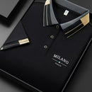 Camiseta polo ligera y suave para hombre con estampado de letras "MILANO ITALIA" - Transpirable para verano, uso casual y empresarial, ajuste regular, cuello con botones, perfecta para vacaciones y uso diario, ropa de vacaciones, diseño de contraste eleg