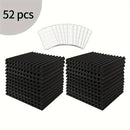 [52 piezas, espuma acústica] 52 piezas de espuma acústica negra para insonorización | Paneles en forma de cuña de 30.48 cm x 30.48 cm x 2.54 cm con adhesivo doble cara, ideal para reducir ruido en dormitorios, estudios y oficinas