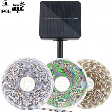Luces de tira solares, control remoto, 300 LED/5.0 metros, luces de escalera para exteriores, 8 modos de iluminación, encendido/apagado automático, Navidad, cenador, dosel, escaleras de piscina, porche, gallinero, material de PVC, acabado mate, voltaje d