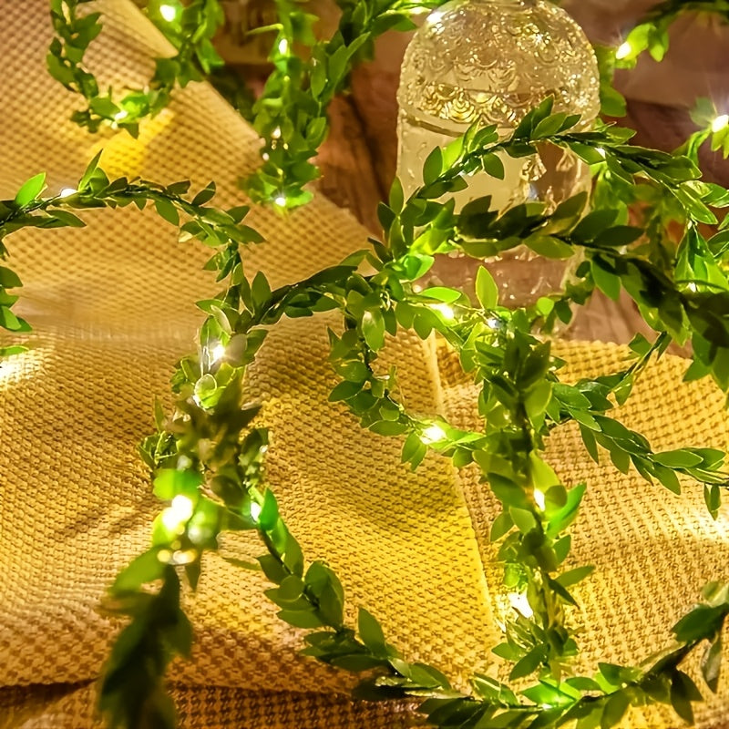 Luces de Cadena LED de Hojas Verdes de 2 Metros con 20 Luces, Decoración para el Año Nuevo en Patio, Sala de Bodas de San Valentín, Jardín y Habitaciones, Cuentos de Hadas al Aire Libre, Calle de Flores para Boda, Luces Florales LED Artísticas, Decoració