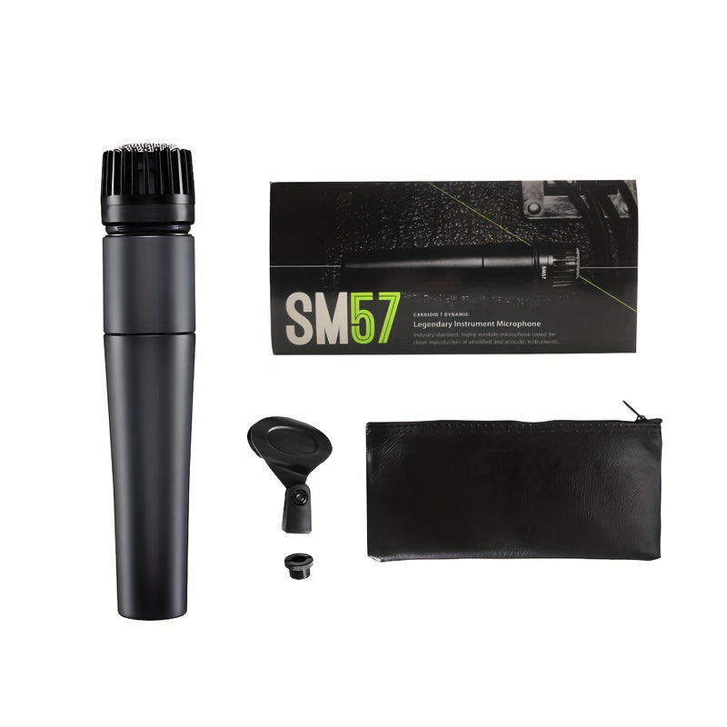 Micrófono dinámico para instrumentos G-MARK SM57 - Calidad profesional, portátil de mano, diseño con clip para presentaciones en vivo y grabación, ideal para baterías y amplificadores, diámetro de 3.2 cm, largo de 15.7 cm, ancho de 2.3 cm, 0.9 pulgadas,