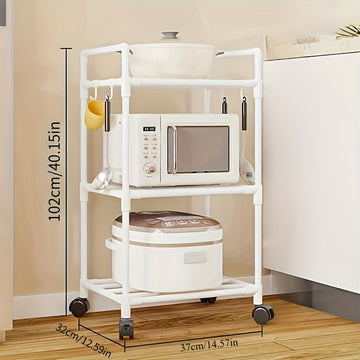 Carrito de cocina de 3 niveles con ruedas, estilo vintage, con estantes de almacenamiento de metal y plástico, diseño que ahorra espacio para tostadora de pan y almacenamiento de pequeños electrodomésticos, organizador de despensa de alimentos, fácil mon
