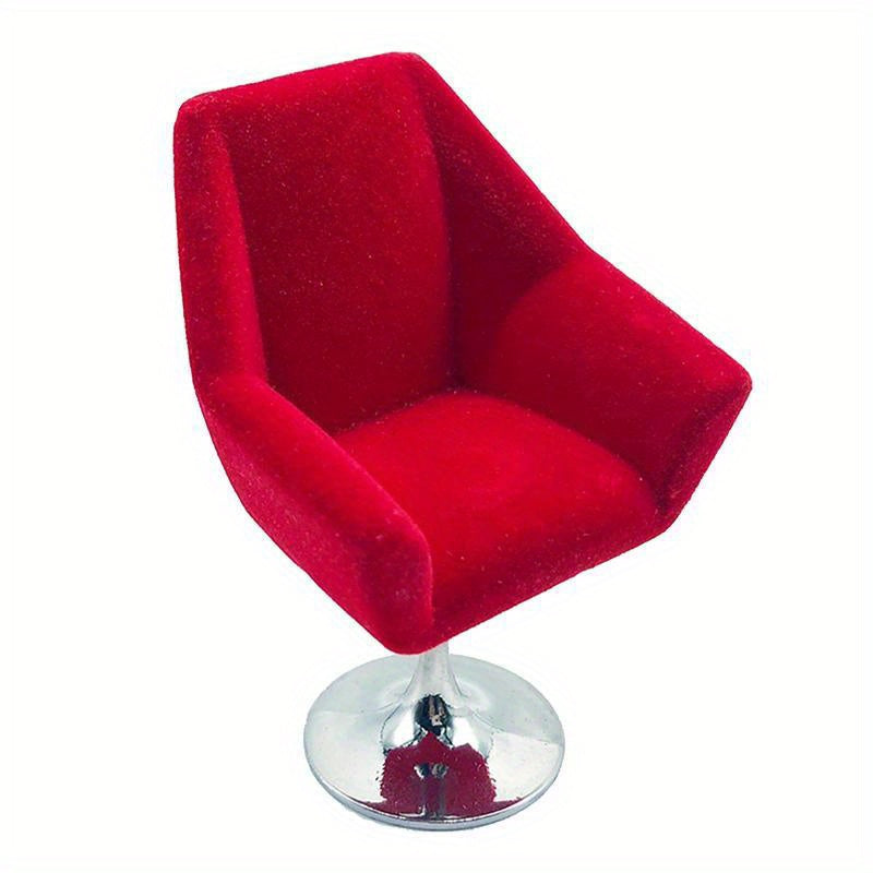 1:12 Modelo de muebles miniatura de lujo para casa de muñecas, sofá de felpa rojo, sillón de brazo