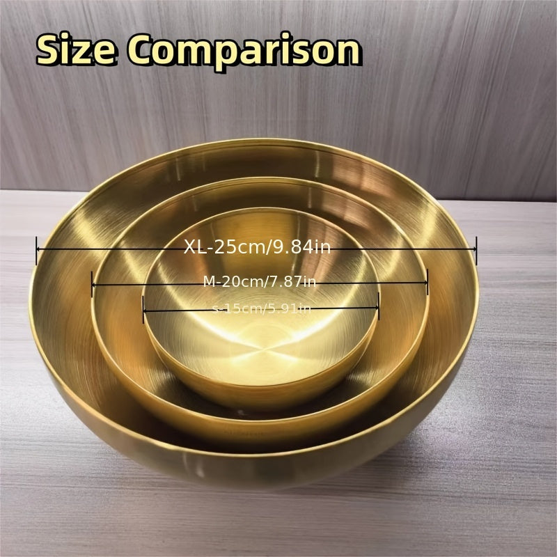 1pieza Tazón de acero inoxidable dorado de 15Cm/20Cm/25Cm - Duradero, resistente a los golpes, tazones multipropósito para ensaladas, postres, arroz, fideos - Ideal para el hogar, fiestas, bodas, festividades (Navidad, Halloween, Pascua, Janucá, Acción d