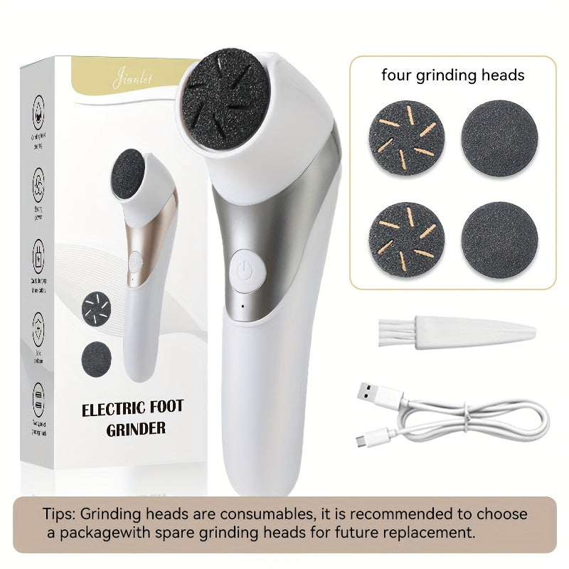 Limpiador de Pies Eléctrico Profesional - Herramienta de Pedicura Recargable USB con 2 Velocidades y 4 Cabezales, Portátil y Fácil de Usar para Eliminar Cutículas Gruesas | Solución Suave y Cómoda para Pies Agrietados y Secos