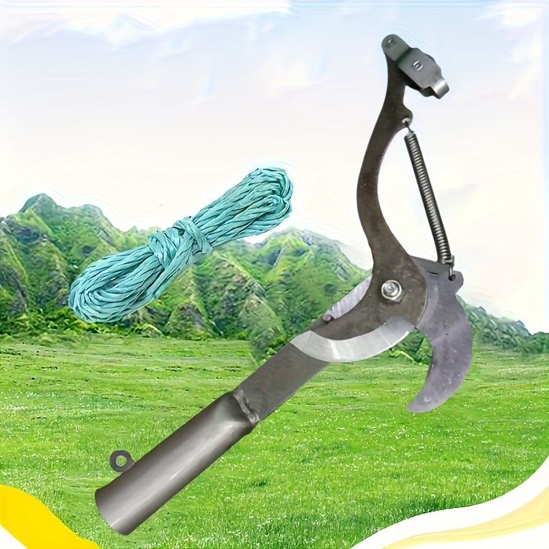 1 pieza de tijeras de poda de aire con mango largo con diseño de cuerda - Cortadora de ramas afilada de acero inoxidable y recolector de frutas para mantenimiento de jardín y patio, mango ergonómico amarillo y negro, herramienta de poda duradera para ext