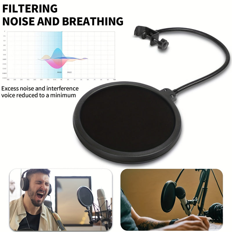 Filtra Pop Antiviento DOSLNLYA para Micrófonos con Reducción de Ruido y Brazo Ajustable 360° - Doble Capa de Absorción de Impactos, Accesorio Flexible para Estudio, Grabación, Transmisión en Vivo, Canto (), Mejora la Grabación Vocal, Diseño Flexiblizado
