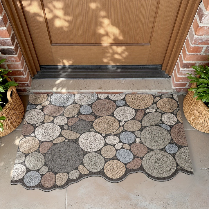 Alfombra de Puerta 1pc, Alfombra de Entrada para Interior y Exterior, Estampado con Patrón de Madera en Piedras, Tapetes Antideslizantes de Bajo Perfil para la Entrada, Decoración del Hogar para Primavera y Otoño