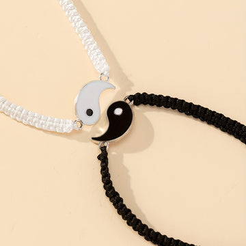 2 unidades de pulseras de pareja Yin Yang Tai Chi, cuerda de poliéster ajustable, estilo de vacaciones sencillo, tema de símbolos religiosos, regalo de amistad para usar diario para mejor amigo/novio/novia - Todas las estaciones