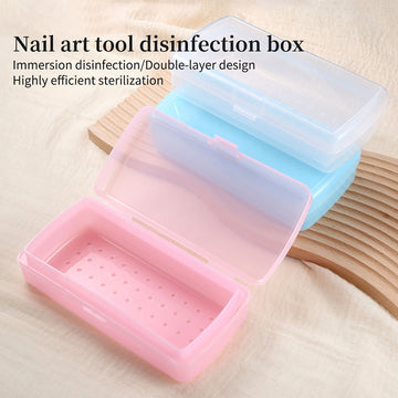 Caixa de Desinfección Profesional para Salón de Uñas - Organizador de Doble Capa con Tapa Transparente, Construcción en Plástico Resistente, Azul Pastel/Rosa - Estación Portátil de Sanitización para Salones de Manicura y Pedicura, Spa o Hogar - Diseño Fá