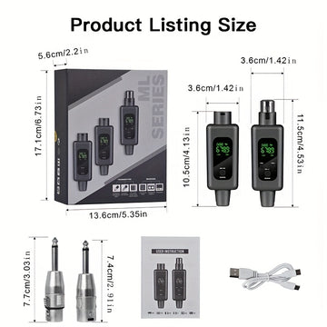 Sistema de micrófono inalámbrico con transmisor y receptor XLR, con alimentación de ilusión de 48V, para micrófono activo/conductor, sistema de altavoces, mezclador de audio, conector USB/tejido, batería de litio, voltaje de funcionamiento <36V, sin carg