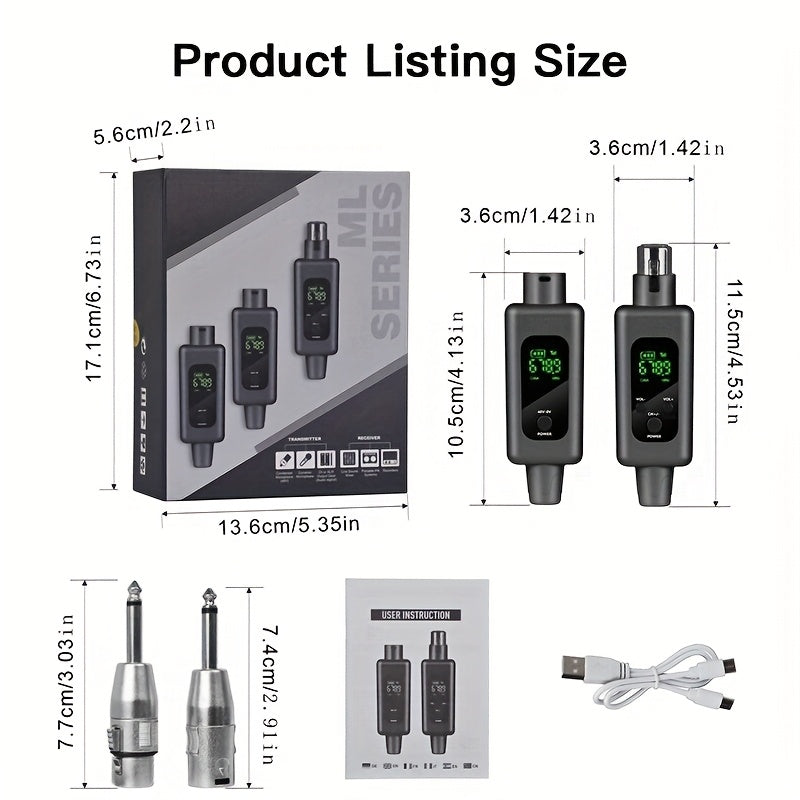 Sistema de micrófono inalámbrico con transmisor y receptor XLR, con alimentación de ilusión de 48V, para micrófono activo/conductor, sistema de altavoces, mezclador de audio, conector USB/tejido, batería de litio, voltaje de funcionamiento <36V, sin carg