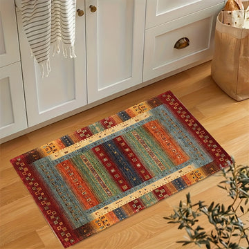 1 pieza de felpudo estilo bohemio con diseño étnico, antideslizante y rectangular, suave y lavable en máquina, fibra de poliéster, adecuado para sala de estar, dormitorio y entrada