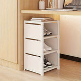 Organizador de zapatos blanco de varios niveles - Diseño vertical ahorrador de espacio con estantes abiertos, fácil de armar, ideal para entrada, sala, habitación o cocina | Estante de almacenamiento blanco elegante | Barras de soporte de metal, organiza