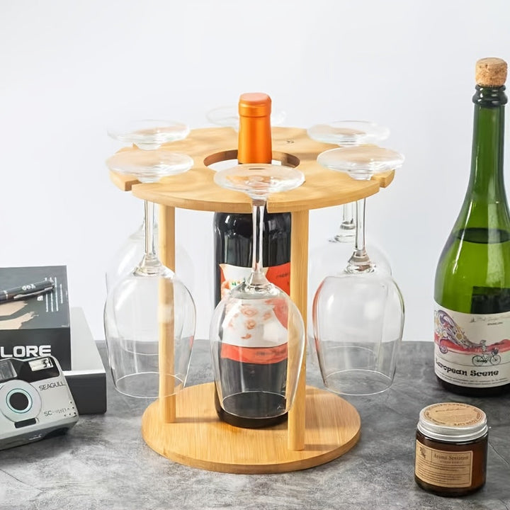 Soporte de vino de madera - Elegante soporte de vidrio invertido con 3 estantes para bar en casa, perfecto para copas y botellas, acabado de madera rústica, almacenamiento de botellas de vino | Accesorio de bar elegante | Construcción de madera