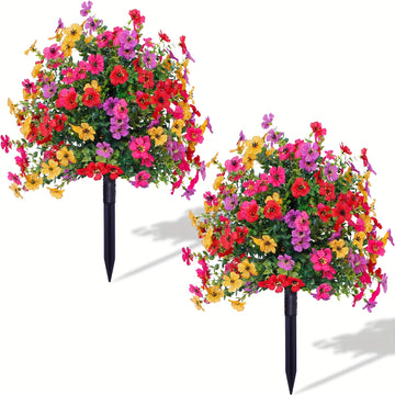 Árboles de Bola Topiaria de Margaritas Artificiales con Estacas para el Suelo | Arbustos Falsos Resistentes al UV para Jardín Interior/Exterior y Decoración de Puerta Principal | Elegancia Durante Todo el Año sin Muy Mantenimiento