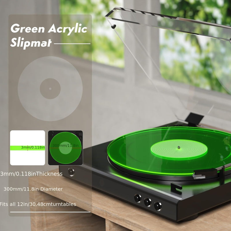 Tapete Giratorio de Acrílico Greenlit - Alfombrilla Antiestática Transparente para Vinilos con Mejora en Calidad de Sonido, Bajos Más Definidos y Fuertes, Actualización Estética Moderna para Coleccionistas de Vinilos, Accesorio de Audio Elegante, Equipo