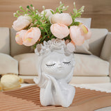 Florero de resina elegante clásico con diseño geométrico, jarrón pedestal de temática global para decoración del hogar