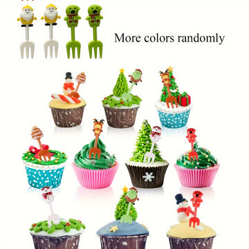 1 Juego De 10 Piezas, Tenedores De Frutas De Caricatura Navideños, Palillos De Frutas Lindos Con Forma De Animales Creativos, Decoración De Loncheras Bento, Suministros Para Fiestas Navideñas, Decoración Del Hogar