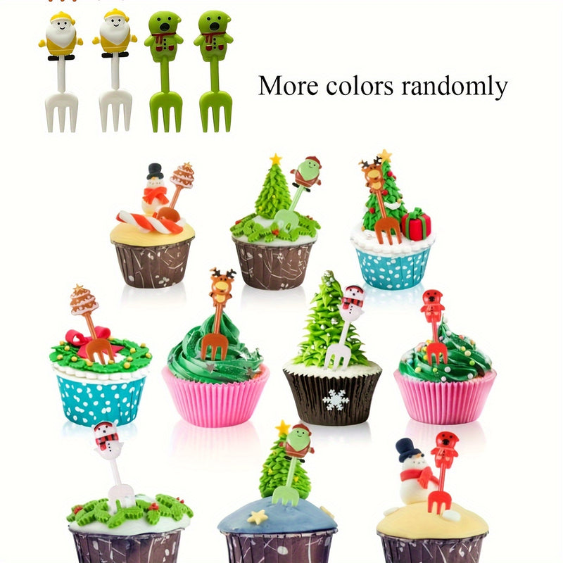 1 Juego De 10 Piezas, Tenedores De Frutas De Caricatura Navideños, Palillos De Frutas Lindos Con Forma De Animales Creativos, Decoración De Loncheras Bento, Suministros Para Fiestas Navideñas, Decoración Del Hogar