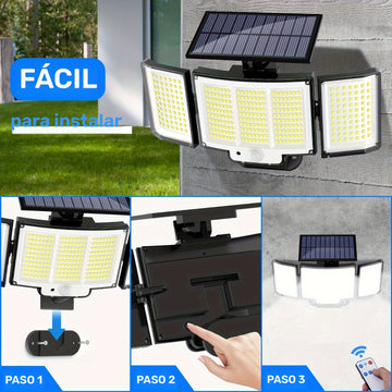1/2pcs Luces Solares para Exteriores, Luces con Sensor de Movimiento, Luces Solares, Luz de Pared con Control Remoto, Luces de Inundación de Seguridad de 3 Cabezas, Impermeable, Lámpara de Pared de Ángulo Amplio de 270° con 3 Modos para Jardín, Camino de