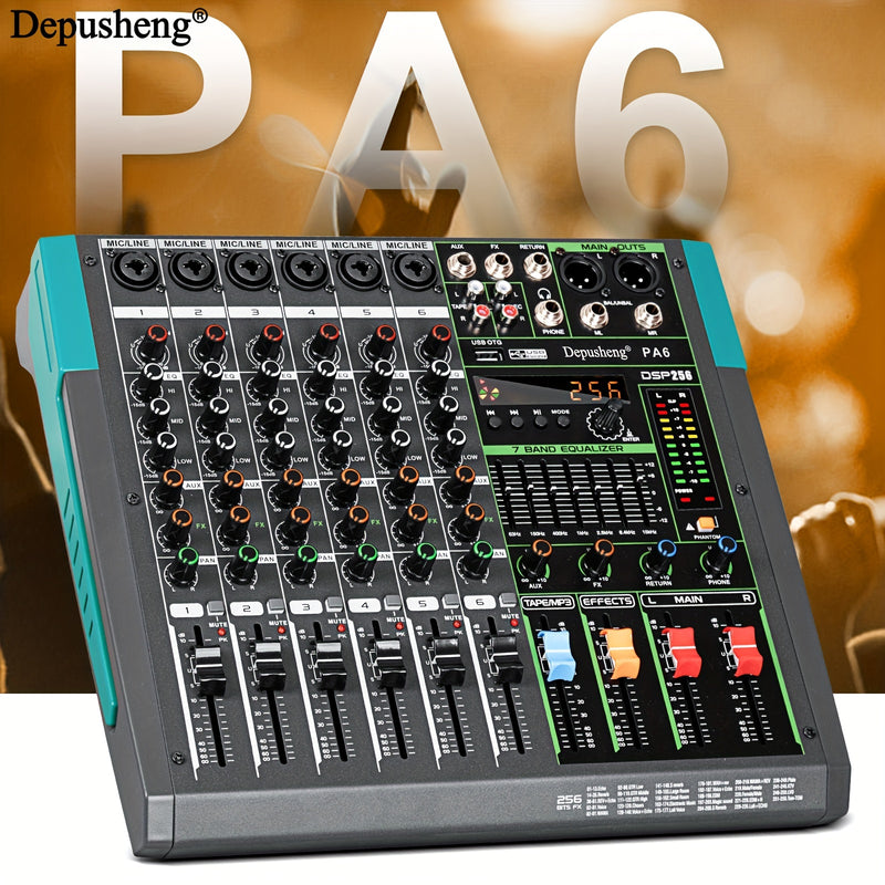 Mixer de audio profesional DEPUSHENG 6/8 canales - Aleación, operado por fuente de alimentación, 110V-130V, enchufe estadounidense, consola de mezcla con MP3, función inalámbrica, grabación USB - Serie PA6/PA8