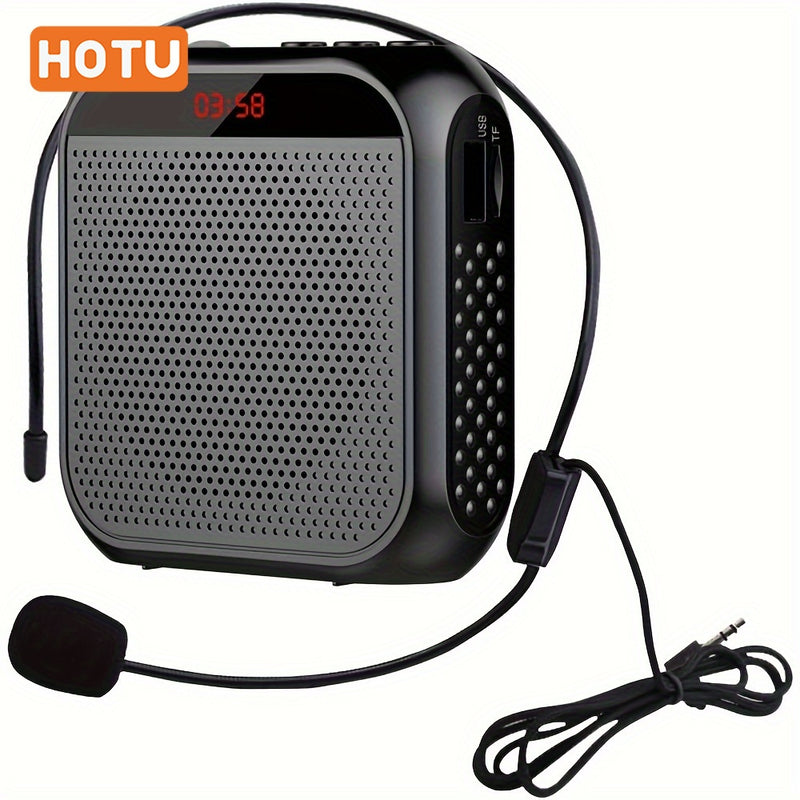 HOTU 1 micrófono portátil con amplificador de voz de alta definición, auricular con cable recargable por USB, sonido cristalino, manos libres para profesores, reuniones y guías turísticos, negro, micrófono portátil