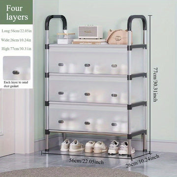 Estante de zapatos de metal de 4/7 niveles, estante de almacenamiento, material PP a prueba de polvo, duradero y ligero, estante de almacenamiento de gran capacidad, resistente y duradero, ahorrador de espacio para dormitorio y pasillo, cabina de zapatos