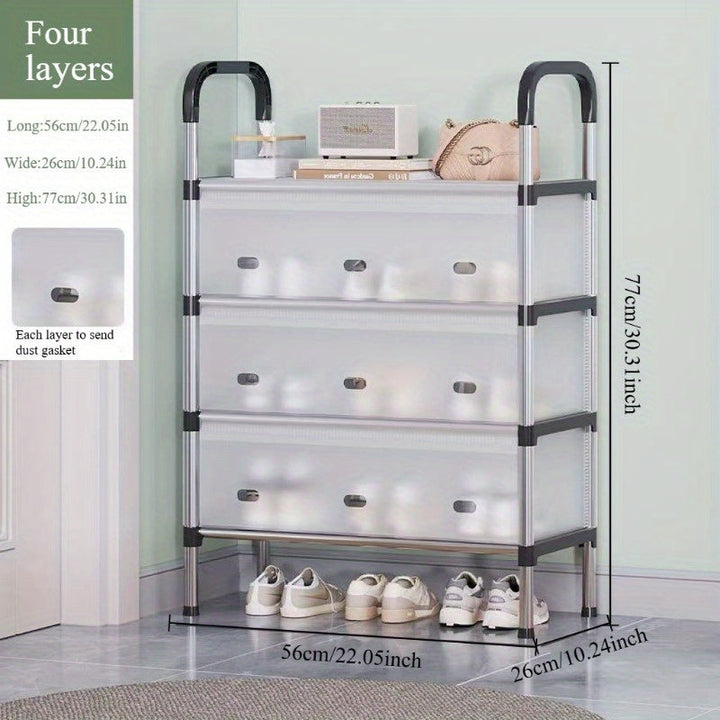 Estante de zapatos de metal de 4/7 niveles, estante de almacenamiento, material PP a prueba de polvo, duradero y ligero, estante de almacenamiento de gran capacidad, resistente y duradero, ahorrador de espacio para dormitorio y pasillo, cabina de zapatos