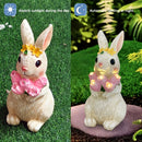 Escultura de Conejo Solar con Luz - Impermeable, Artesanía de Resina con Corona de Flores Rosas para Jardín, Patio y Decoración de Césped - Ideal para el Día de la Madre, Navidad, Acción de Gracias, Regalos de Pascua, Accesorios de Conejo