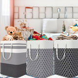 Canasta Grande Plegable para Ropa de 1 Pieza - Independiente, Poliéster Duradero, Elegante Patrón Geométrico en Blanco y Gris - Perfecta para Ropa, Juguetes y Almacenamiento en el Dormitorio - Ideal para Residencias Estudiantiles y Familias, Edad 14+