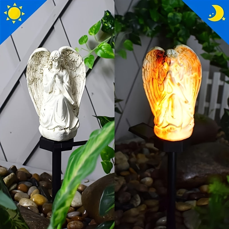 Ángel Blanco Solar Lámpara de Resina Artesanal con LED Iluminación Exterior para Jardín Luz Solar Decorativa para Césped y Senderos, Luces Paisajísticas para Patio y Fiestas