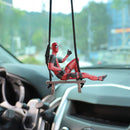 Espejo retrovisor de coche con colgante de dibujos animados MARVEL Deadpool - Figura de acción roja y negra con espada, decoración interior de coche duradera de PVC, regalo perfecto para fanáticos de Marvel, decoraciones de coche, diseño juguetón, constr