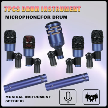 Kit de micrófono de tambor con cable de metal completo - Juego de micrófono de condensador de bajo de bombo para usar con batería, voz, otros instrumentos, completo con inserciones de clip de rosca, soportes de micrófono