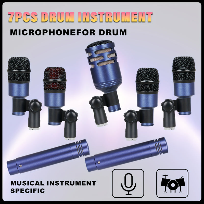 Kit de micrófono de tambor con cable de metal completo - Juego de micrófono de condensador de bajo de bombo para usar con batería, voz, otros instrumentos, completo con inserciones de clip de rosca, soportes de micrófono