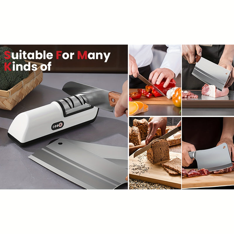 Juego de afiladores de cuchillos eléctricos, recargables vía USB, con un proceso de afilado de dos etapas y velocidades ajustables, adecuado para cuchillas de cerámica y acero, perfecto para cuchillos de cocina de chef, alimentado por una batería de liti