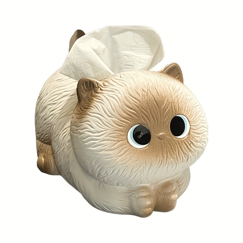 Porta Pañuelos de Gato Siamés Lindo - Decoración Temática Animal para Sala, Mesa de Té o Escritorio Hecha a Mano, Organizador de Lujo Ligero y Decorativo para Papelería, Accesorio de Sobremesa con Diseño Juguetón y Textura Suave