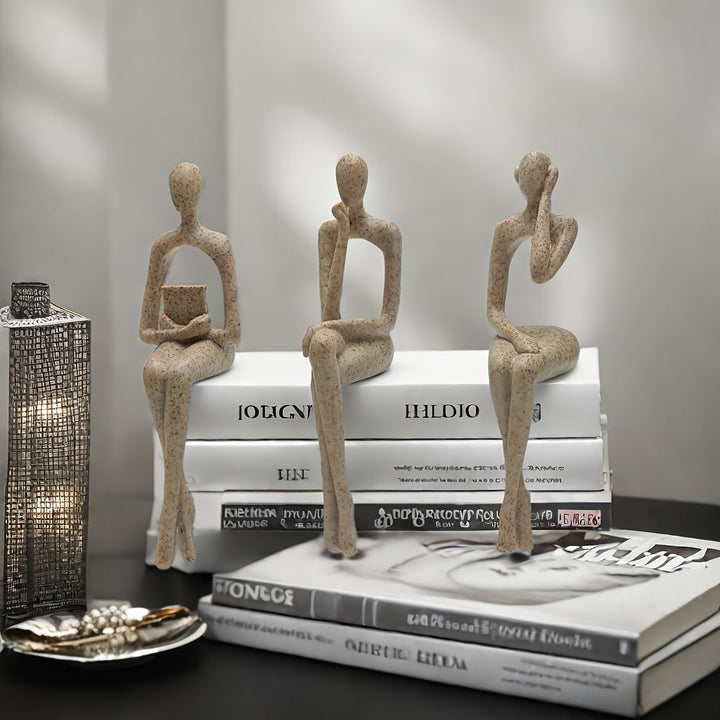 3 piezas de pensador de arenisca europea, exhibidor de colgantes, decoración de armario, figura abstracta, decoración avanzada de lujo, hogar, sala de estar, decoración de mesa.