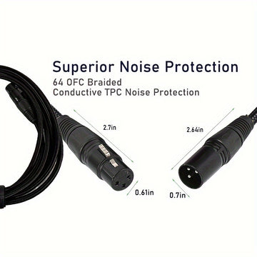 XDSPLO Cable de Micrófono de Alta Fidelidad XLR Macho a Hembra de 3 Pines - Trenzado de Nylon Duradero, Núcleo de Cobre Puro para Transmisión de Señal Sin Pérdidas, Mejorado con Pines Más Gruesos y Blindaje Intrincado - Ideal para Sistemas de Grabación y