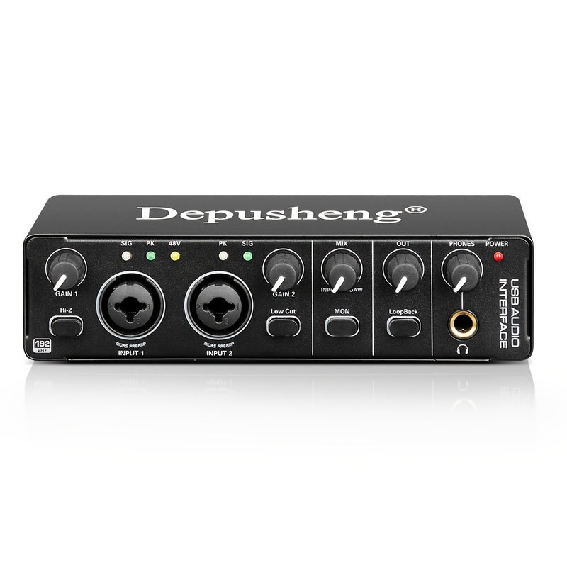 DEPUSHENG MD22 Interfaz de audio USB, 24 bits 192kHz, XLR con alimentación fantasma de 48V, baja latencia para grabación de música, transmisión, podcasting, compatible con PC/Win/Mac