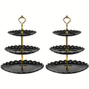 2 piezas de Expositores de Postres de Plástico de Estilo Europeo de 3 Niveles, Bandejas de Servicio de Pasteles y Repostería Seguras para Alimentos con Bordes Festoneados para Bodas, Cumpleaños, Fiestas de Té y Reuniones Festivas - Decoraciones Elegantes