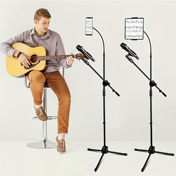 Soporte ajustable para micrófono de teléfono y tableta - Tripode flexible con rotación de 360 grados, se adapta a dispositivos de 4,7" a 12", ideal para transmisiones en vivo y grabación de música, material de hierro negro