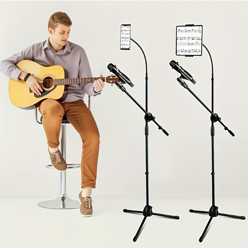 Soporte ajustable para micrófono de teléfono y tableta - Tripode flexible con rotación de 360 grados, se adapta a dispositivos de 4,7" a 12", ideal para transmisiones en vivo y grabación de música, material de hierro negro