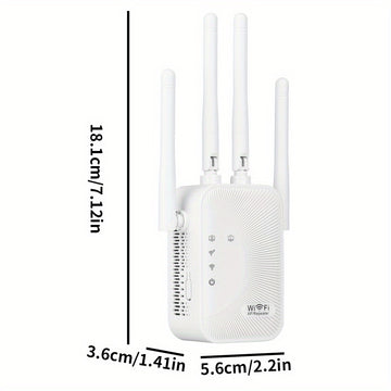 Amplificador de Señal Wifi, Refuerzo de Síntesis Wifi, Compatible con WIFI6, Equipado con un Puerto Ethernet, Con 4 Antenas para Cobertura de 360°, Alcanzando hasta 11,000 Pies Cuadrados, Adecuado para Más de 35 Dispositivos, Y se Puede Configurar con So